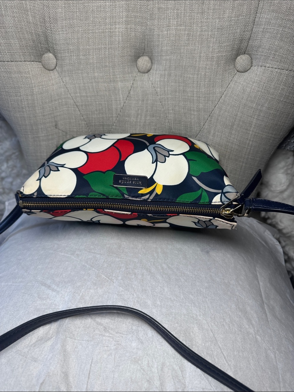 kate spade Navy Floral Print Crossbody with Gold Hardware - Picture 4 of 8